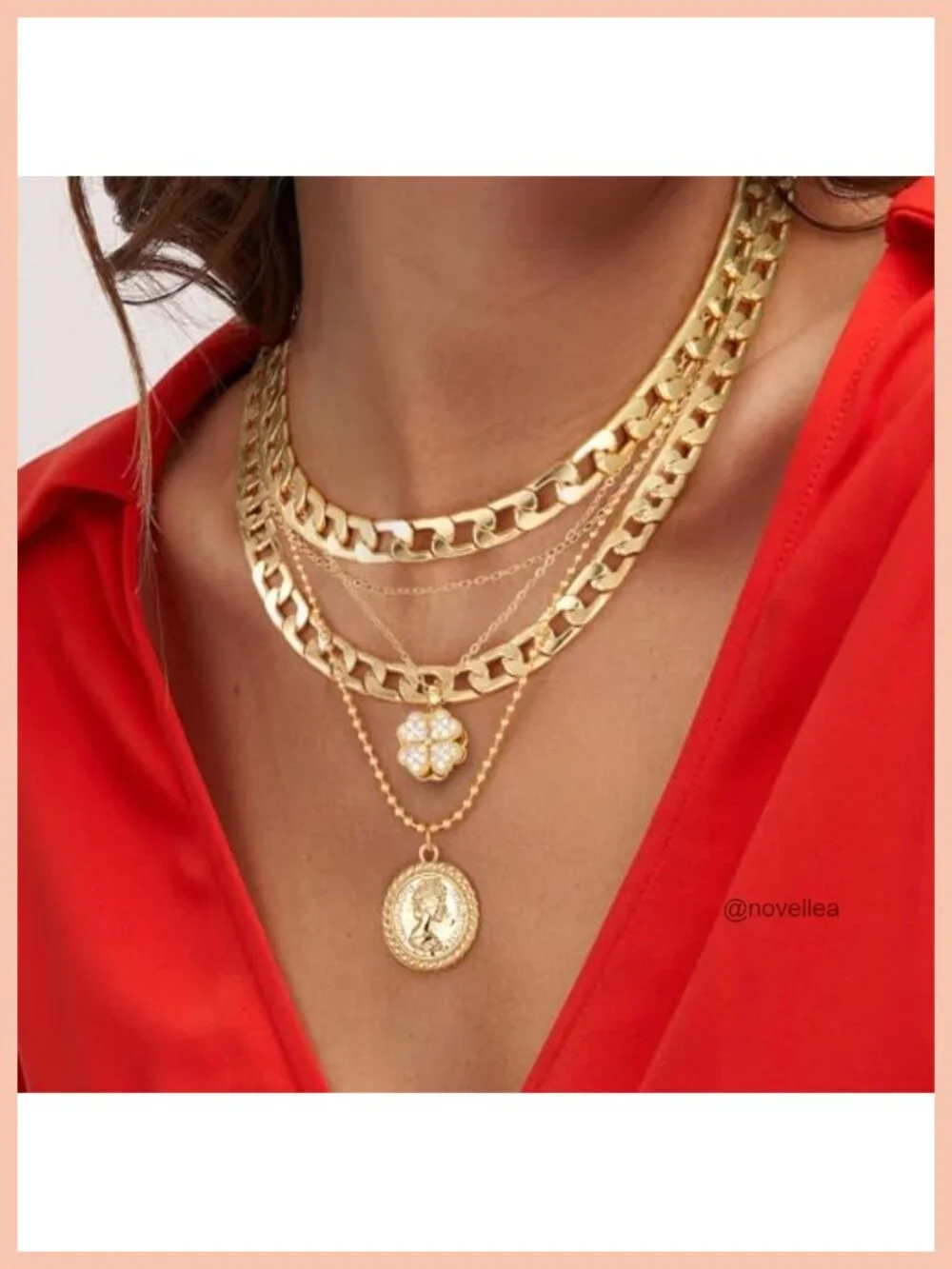 Layered Necklaces for Women Trendy Retro Coin Pendant Chunky Chain Choker Set